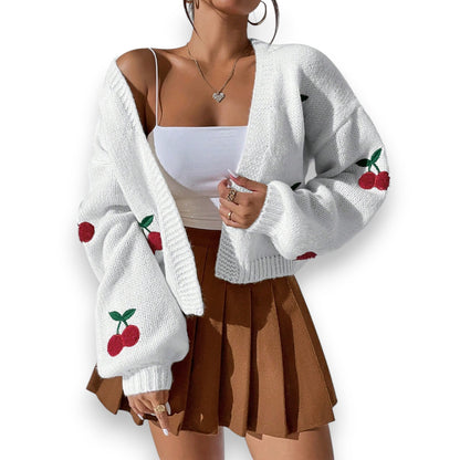 Embroidered Cherry Cardigan